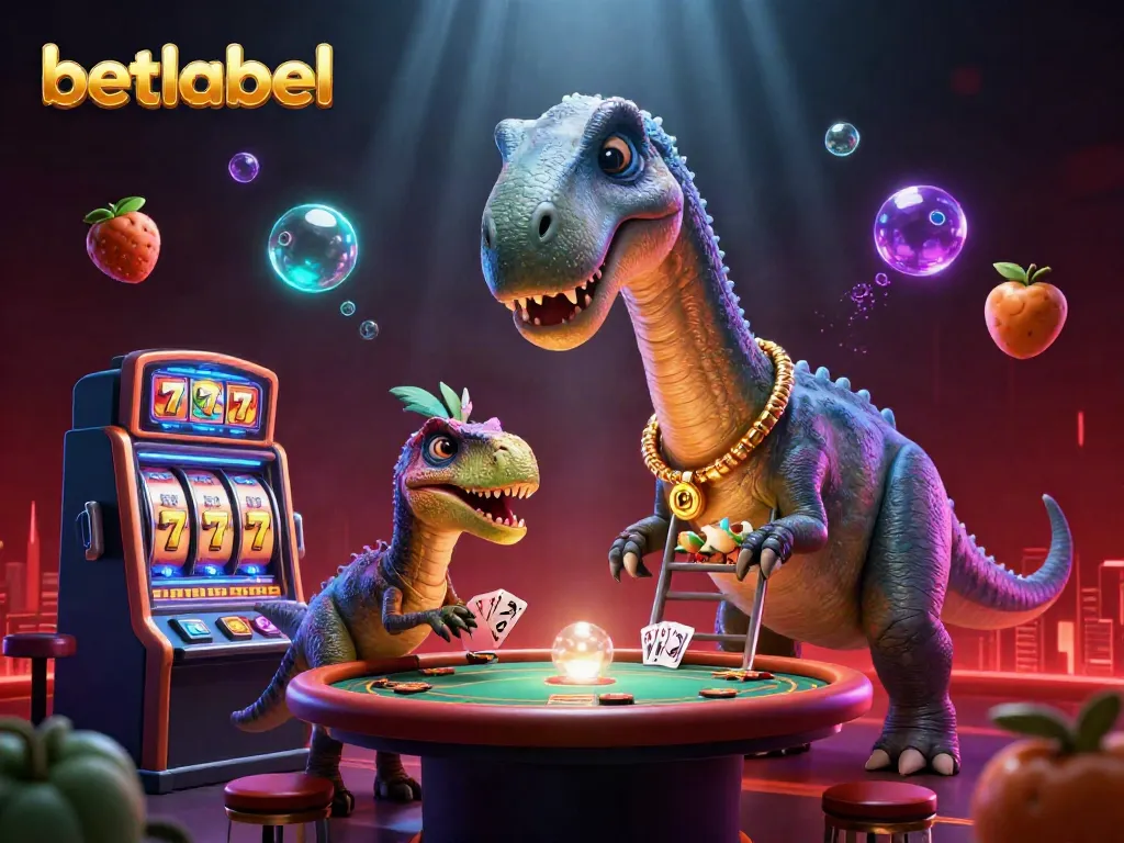 Engage with betlabel through a thrilling casino scene showcasing giant characters and vibrant elements.